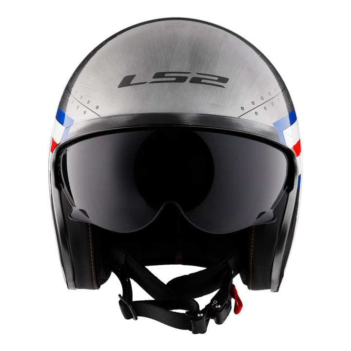 LS2 Helmets Spitfire Bomb Rider Motorcycle Open Face & 3/4 Helmet Brushed Alloy - Front View