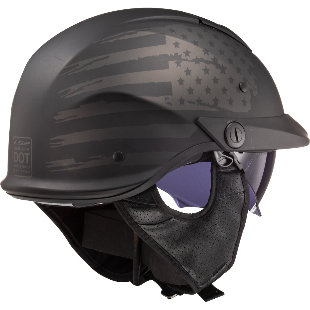 LS2 Helmets Rebellion 1812 Motorcycle Half Helmet Matte Black - Rear Right Side View