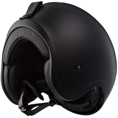 LS2 Helmets Spitfire Solid Motorcycle Open Face & 3/4 Helmet Matte Black - Bottom Right Side View with Sun Visor Raised