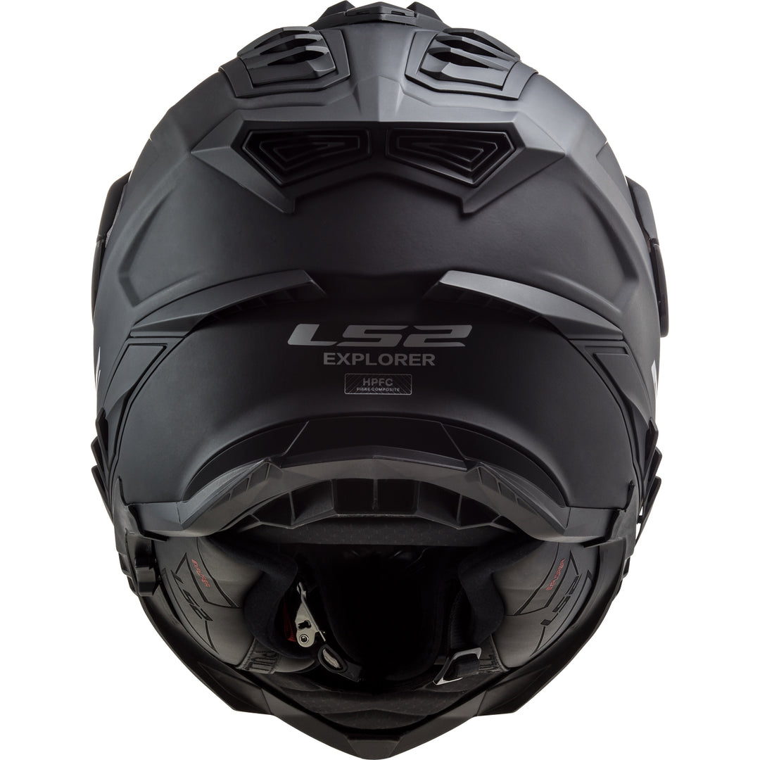 LS2 Helmets Explorer XT Solid Motorcycle Dual Sport Helmet Matte Black - Rear View