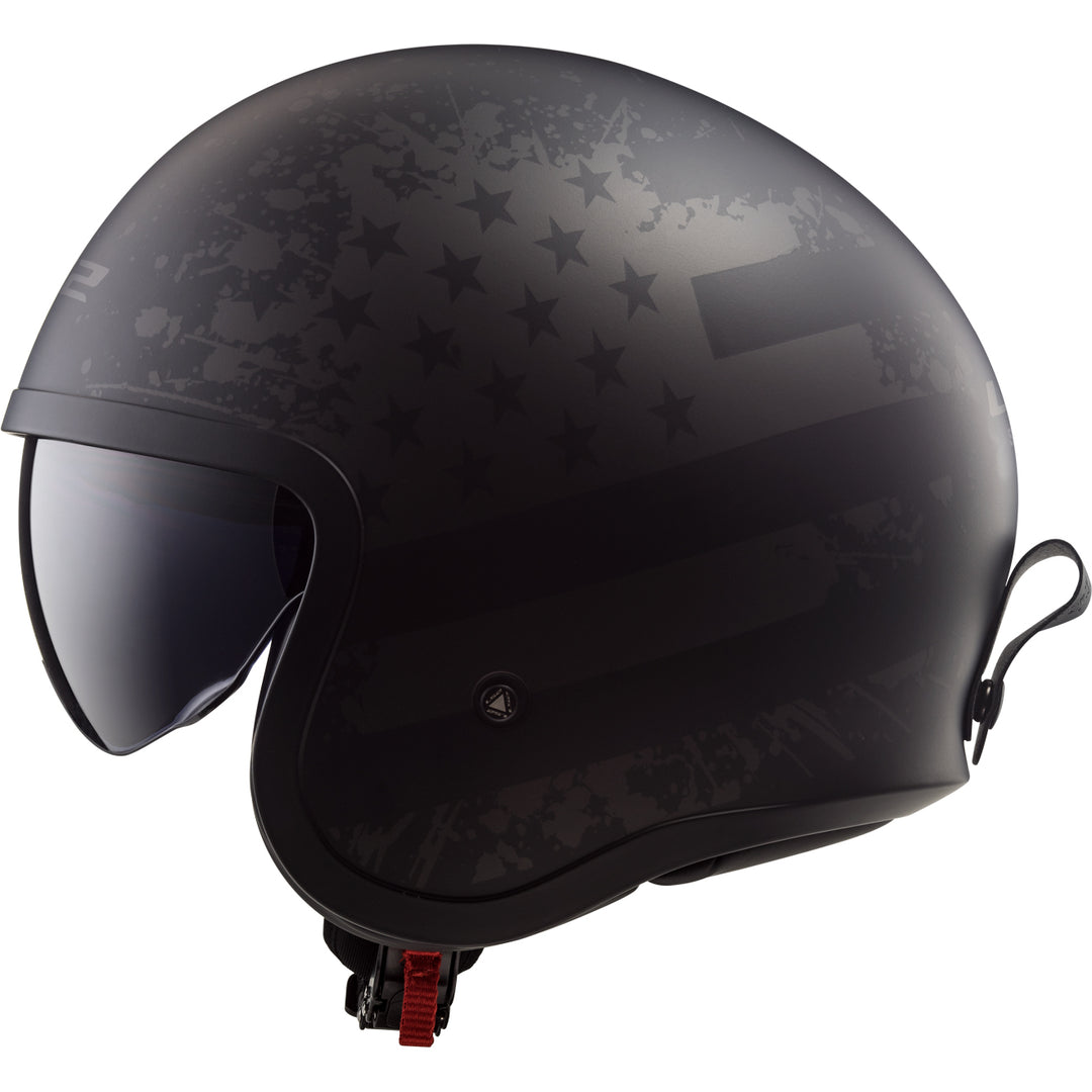 LS2 Helmets Spitfire Black Flag Motorcycle Open Face & 3/4 Helmet Matte Black - Left Side View
