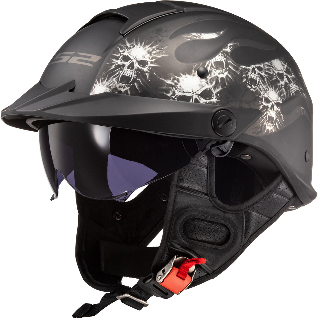 LS2 Helmets Rebellion Bones Motorcycle Half Helmet Matte Black - Front Left Side View