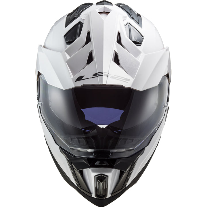 LS2 Helmets Explorer XT Solid Motorcycle Dual Sport Helmet White - Front View
