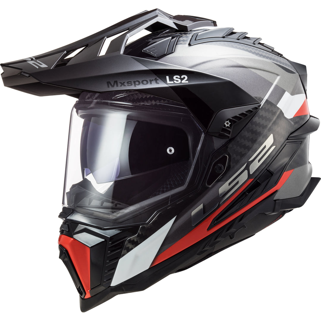 LS2 Helmets Explorer C Frontier Motorcycle Dual Sport Helmet Matte Titanium/Red - Front Left Side View