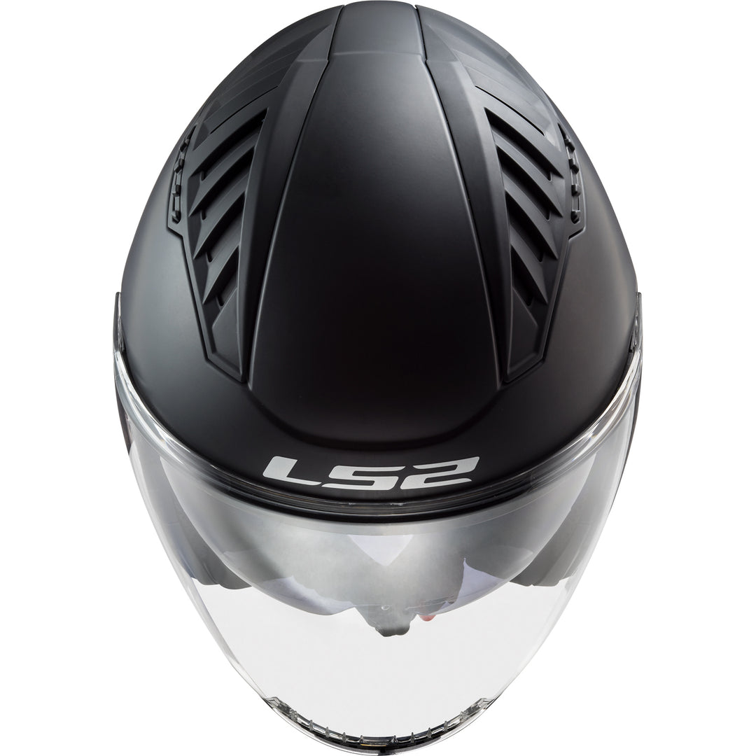LS2 Helmets Copter Solid Motorcycle Open Face & 3/4 Helmet Matte Black - Top View