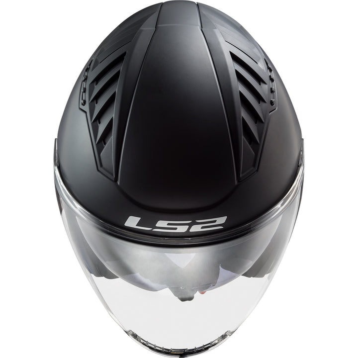 LS2 Helmets Copter Solid Motorcycle Open Face & 3/4 Helmet Matte Black - Top View