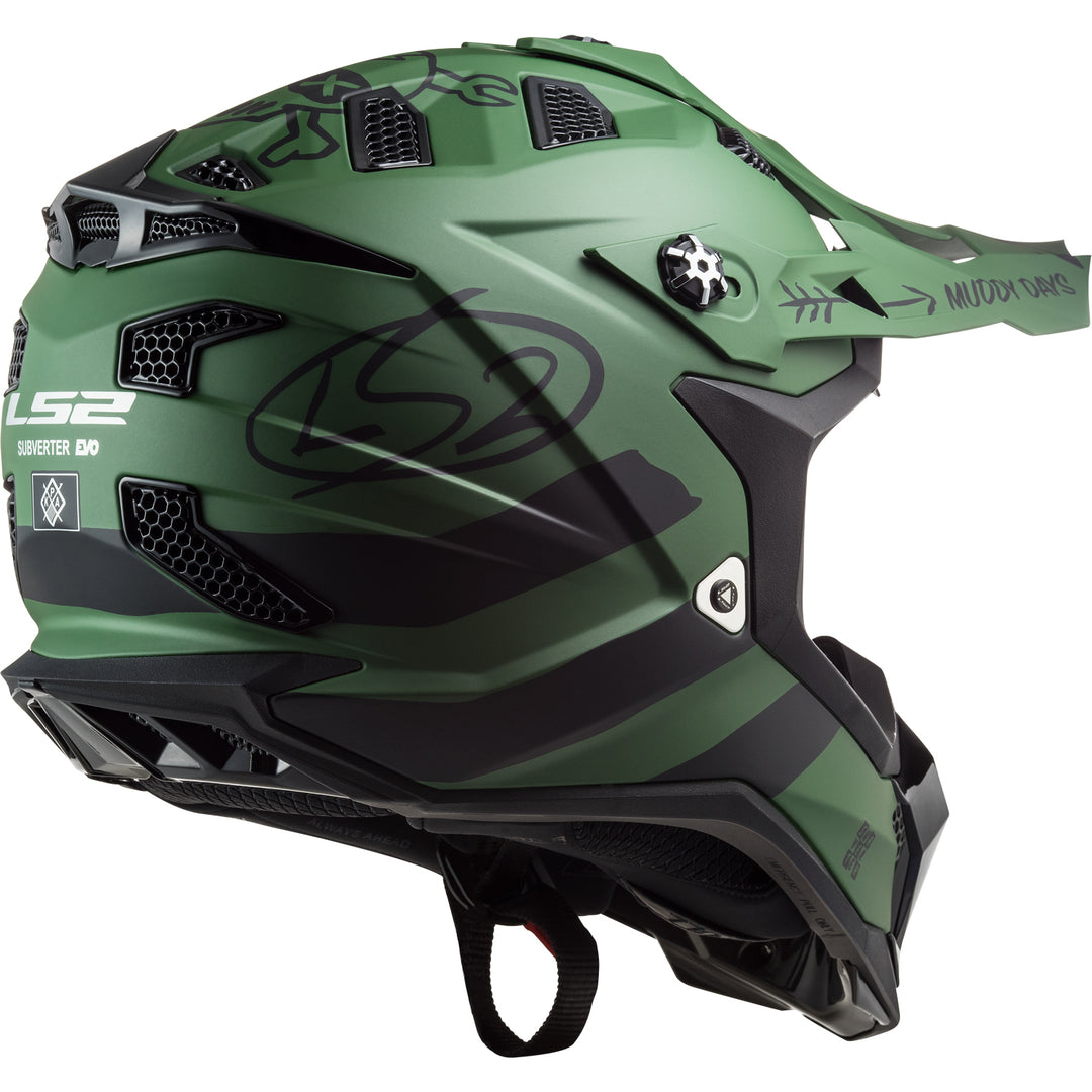 LS2 Helmets Subverter EVO Cargo Motorcycle Off Road Helmet Matte Military Green - Rear Right Side View
