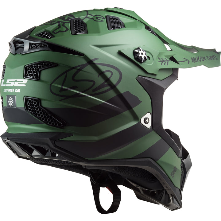 LS2 Helmets Subverter EVO Cargo Motorcycle Off Road Helmet Matte Military Green - Rear Right Side View