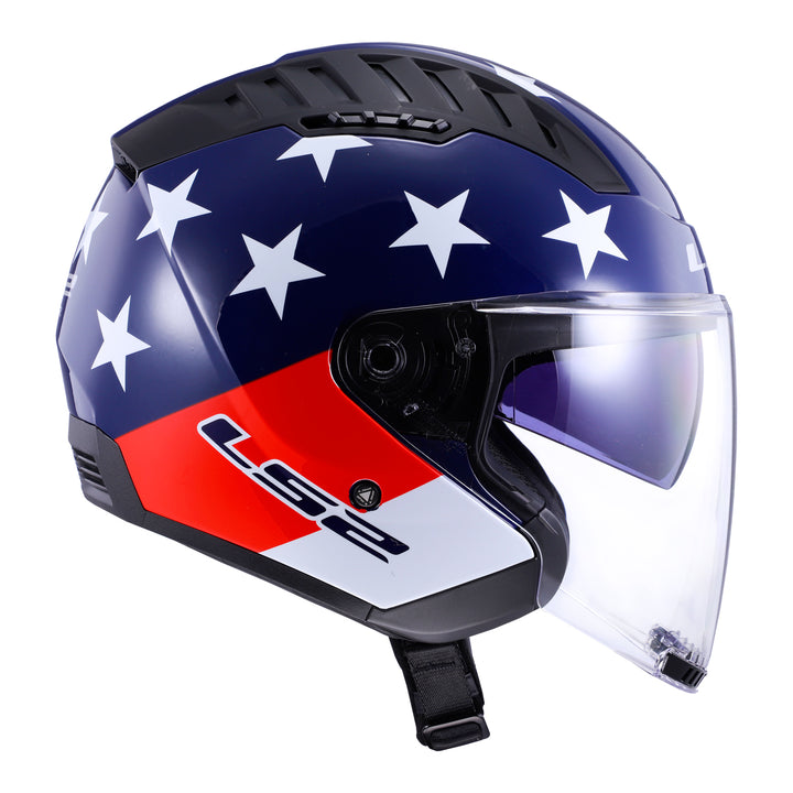LS2 Helmets Copter American Motorcycle Open Face & 3/4 Helmet Red/White/Blue - Right Side View