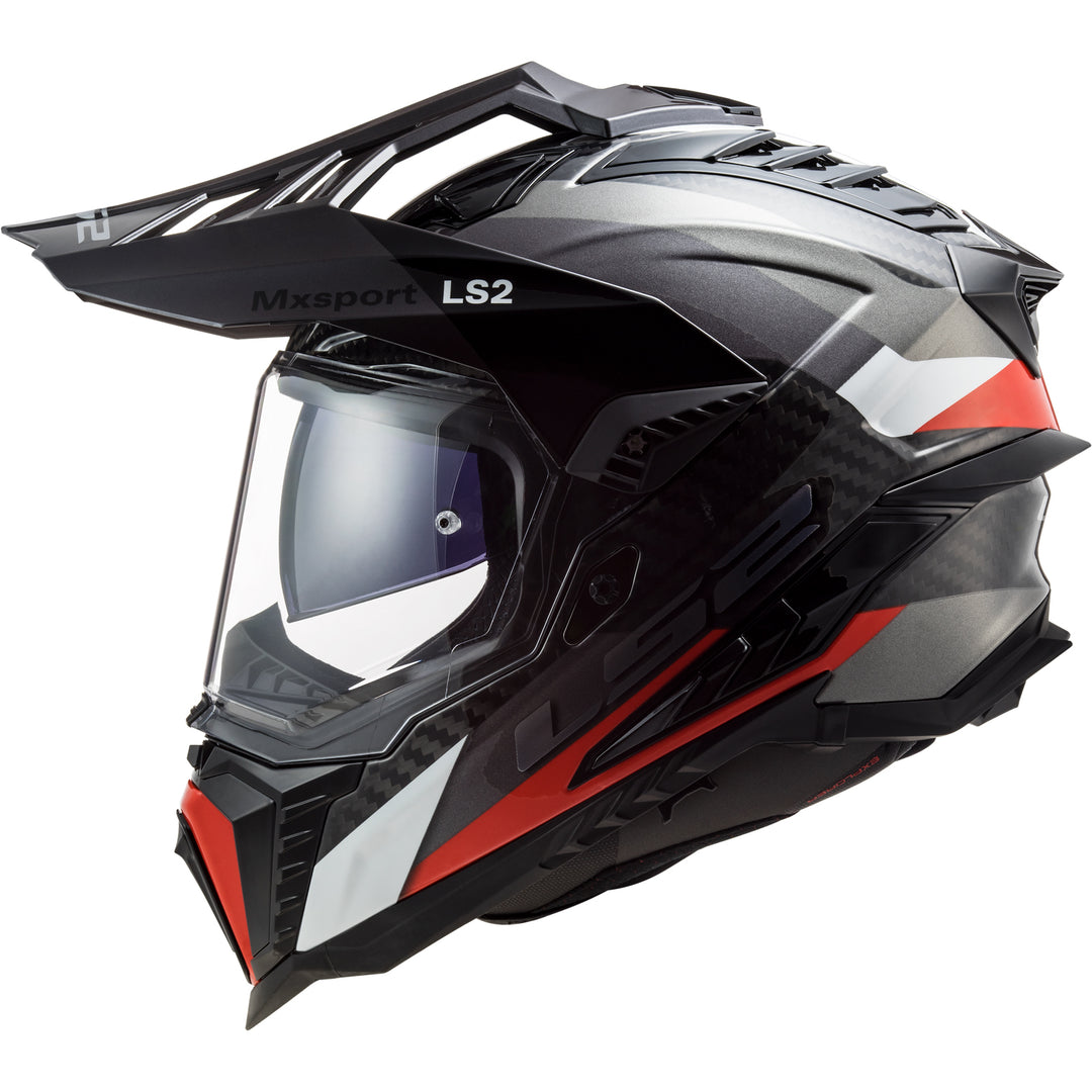 LS2 Helmets Explorer C Frontier Motorcycle Dual Sport Helmet Matte Titanium/Red - Left Side View