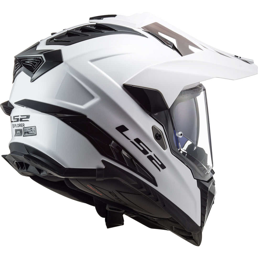 LS2 Helmets Explorer XT Solid Motorcycle Dual Sport Helmet White - Rear Right Side View