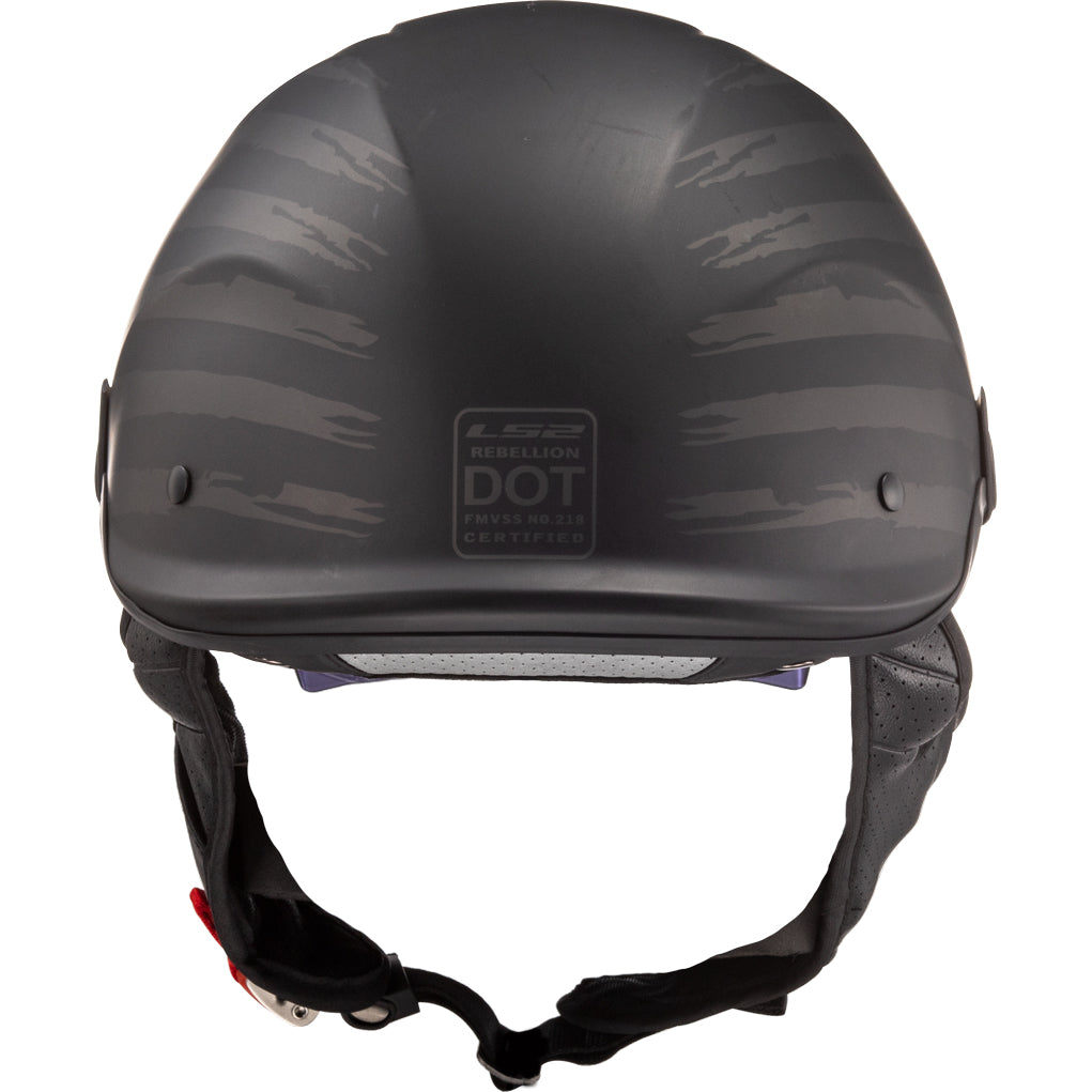 LS2 Helmets Rebellion 1812 Motorcycle Half Helmet Matte Black - Rear View