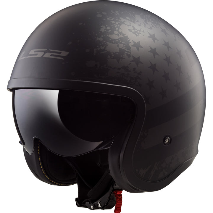 LS2 Helmets Spitfire Black Flag Motorcycle Open Face & 3/4 Helmet Matte Black - Front Left Side View