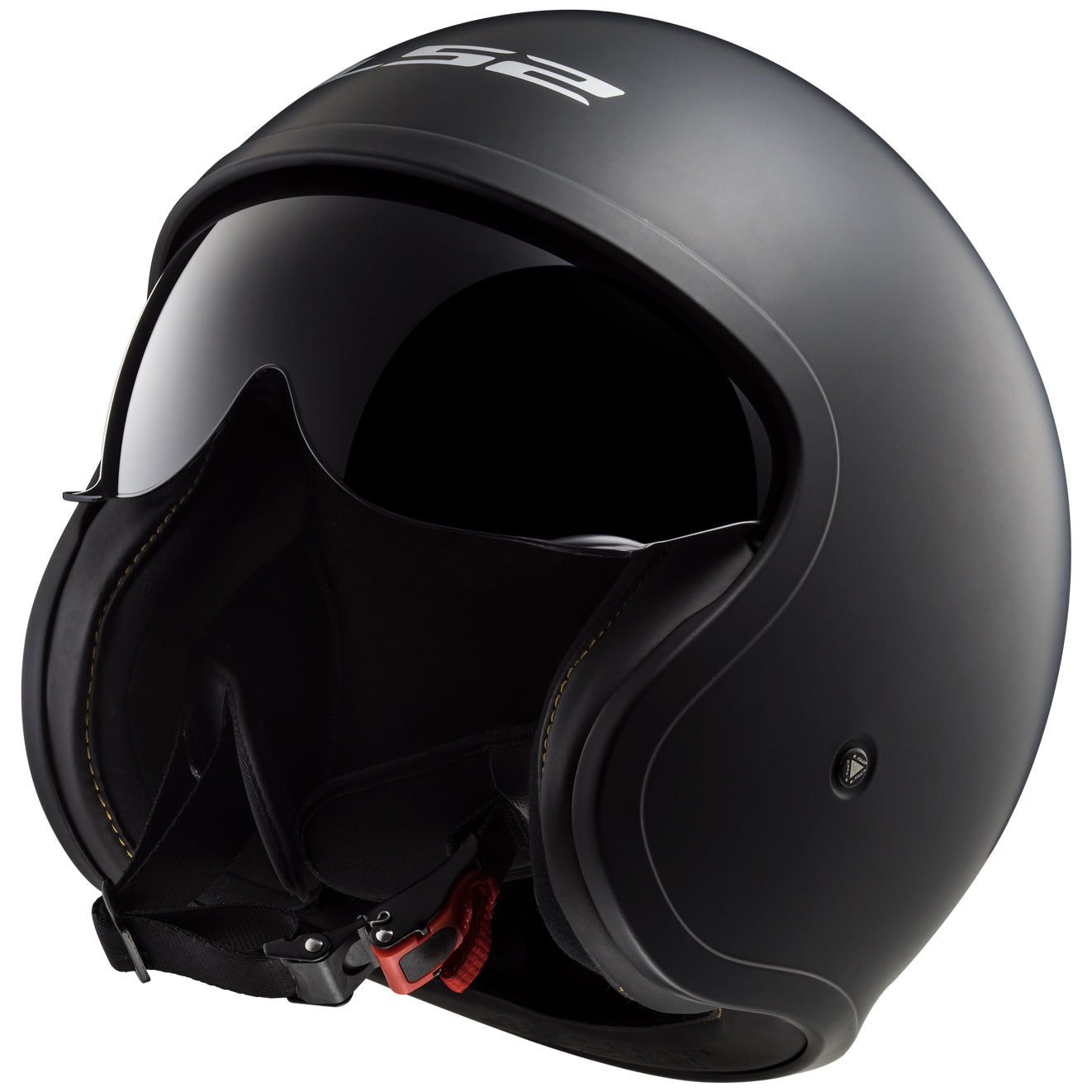 LS2 Helmets Spitfire Solid Motorcycle Open Face & 3/4 Helmet Matte Black - Angled Left Side View