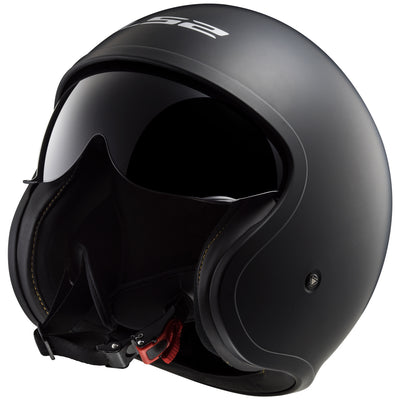 LS2 Helmets Spitfire Solid Motorcycle Open Face & 3/4 Helmet Matte Black - Angled Left Side View
