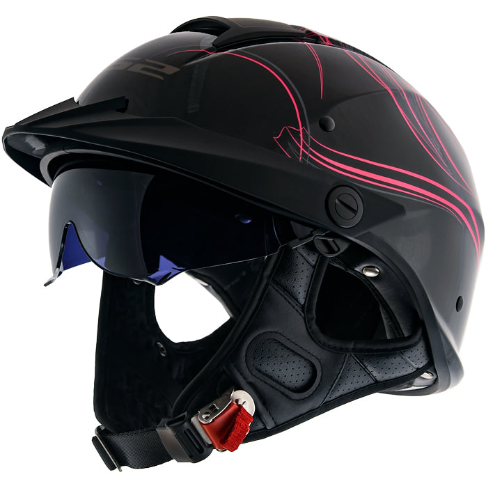 LS2 Helmets Rebellion Wheels & Wings Motorcycle Half Helmet Gloss Black - Front Left Side View