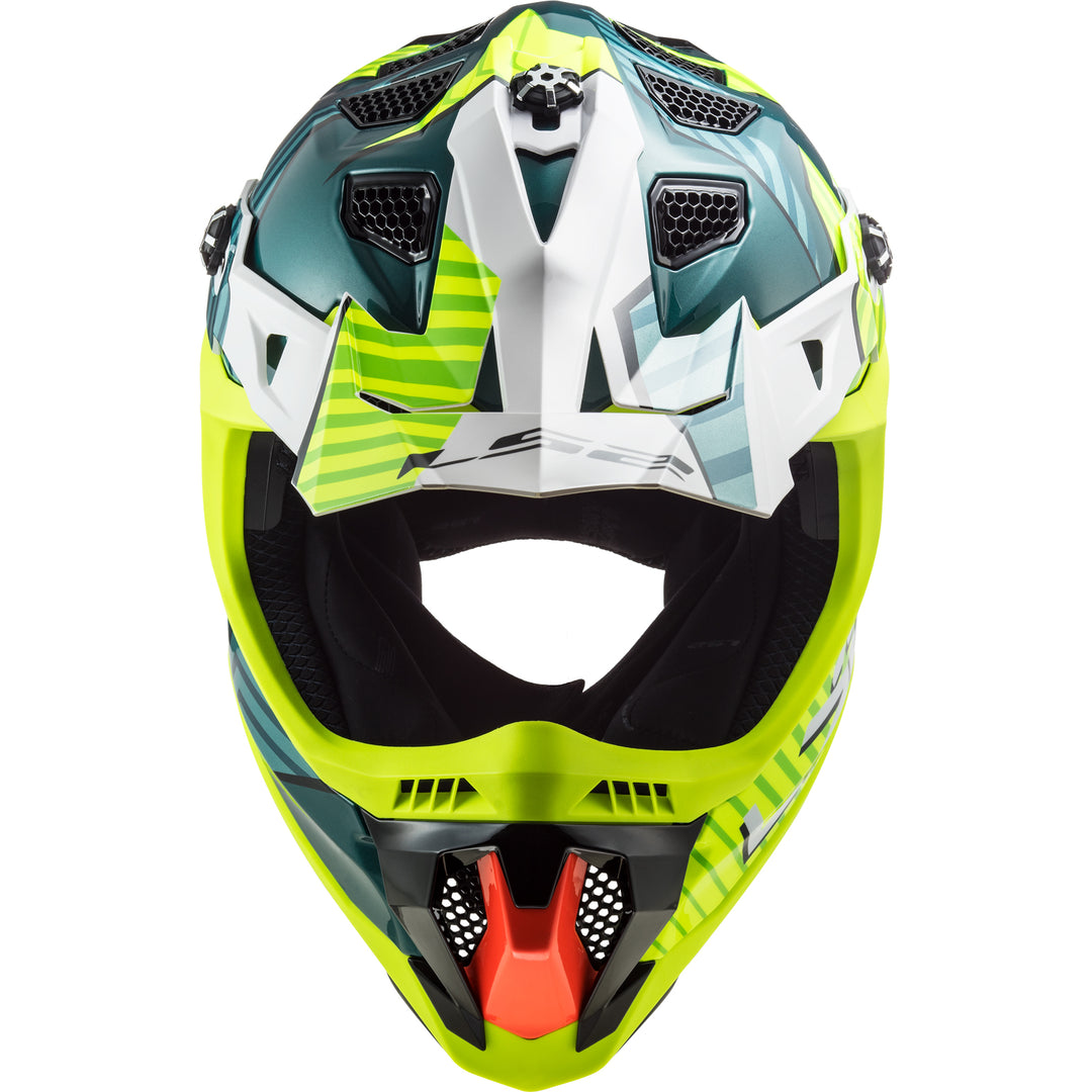 LS2 Helmets Subverter EVO Astro Motorcycle Off Road Helmet Gloss Cobalt/Hi-Viz Yellow - Top Front View