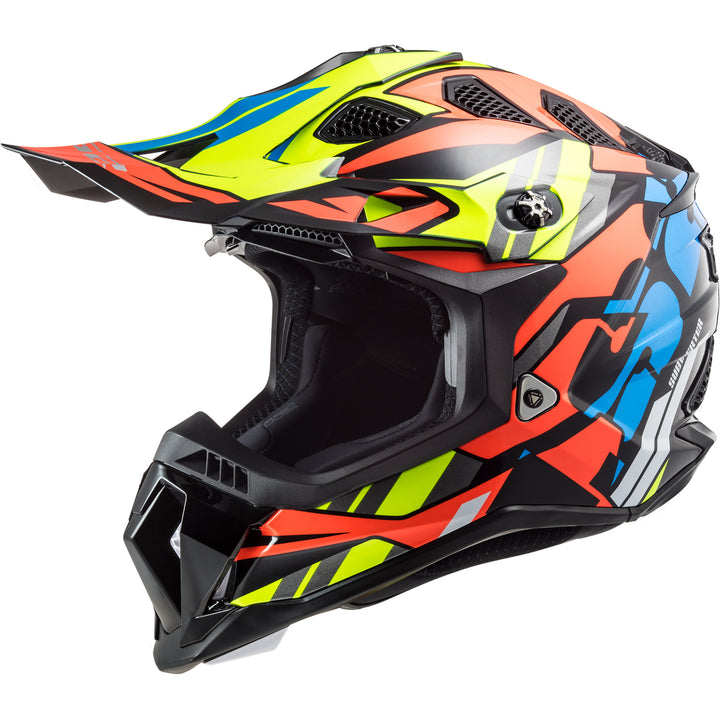 LS2 Helmets Subverter EVO Rascal Motorcycle Off Road Helmet Gloss Black/Flour Orange - Front Left Side View