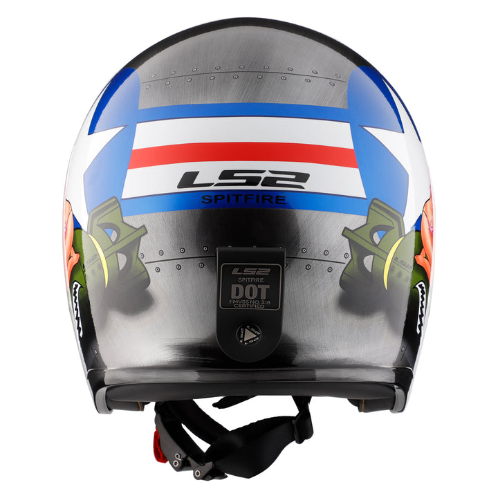 LS2 Helmets Spitfire Bomb Rider Motorcycle Open Face & 3/4 Helmet Brushed Alloy - Rear View