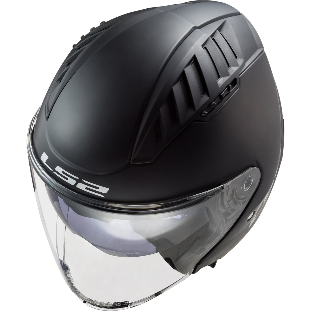 LS2 Helmets Copter Solid Motorcycle Open Face & 3/4 Helmet Matte Black - Angled Top View