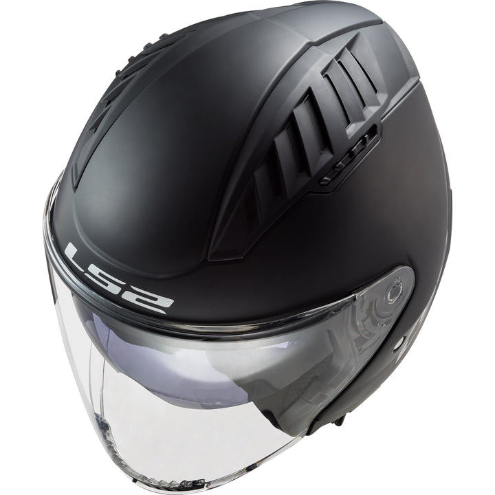 LS2 Helmets Copter Solid Motorcycle Open Face & 3/4 Helmet Matte Black - Angled Top View