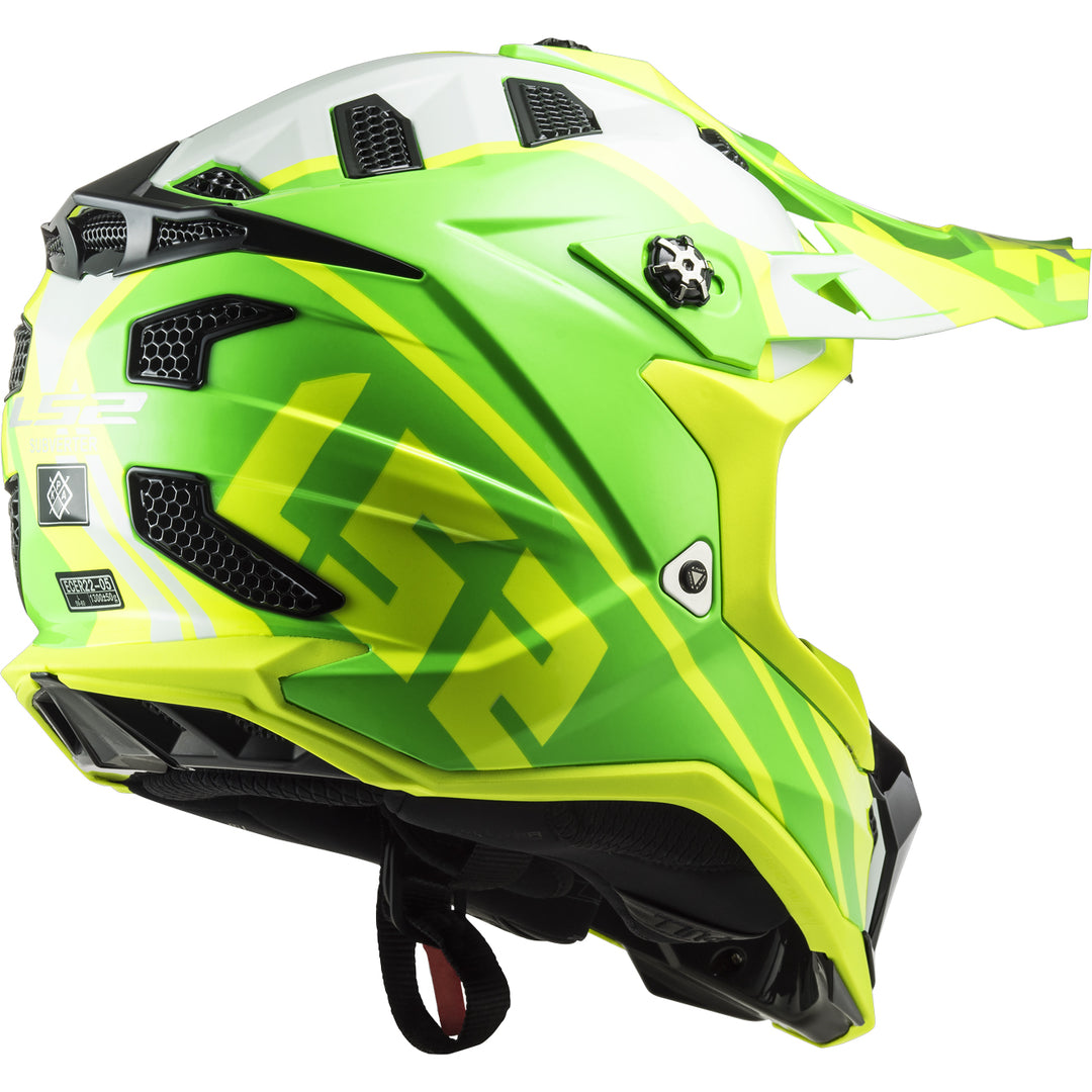 LS2 Helmets Subverter EVO Gammax Motorcycle Off Road Helmet Gloss Hi-Viz Yellow/Green - Rear Right Side View