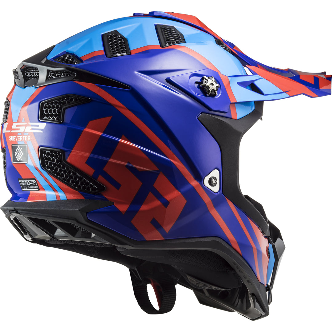 LS2 Helmets Subverter EVO Gammax Motorcycle Off Road Helmet Gloss Red/Blue - Rear Right Side View