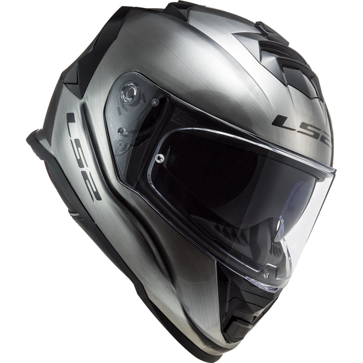 LS2 Helmets Assault Solid Motorcycle Full Face Helmet Brushed Alloy - Angled Front Side View