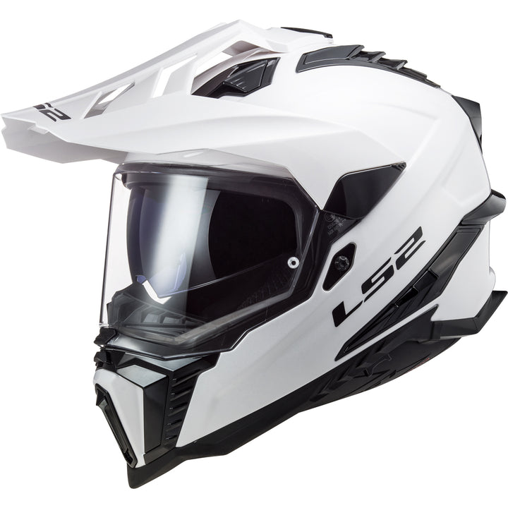 LS2 Helmets Explorer XT Solid Motorcycle Dual Sport Helmet White - Front Left Side View
