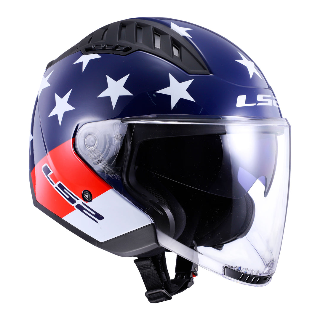 LS2 Helmets Copter American Motorcycle Open Face & 3/4 Helmet Red/White/Blue - Front Right Side View
