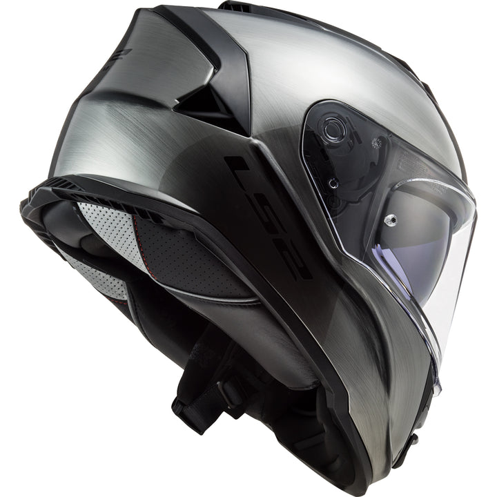 LS2 Helmets Assault Solid Motorcycle Full Face Helmet Brushed Alloy - Angled Rear Side View