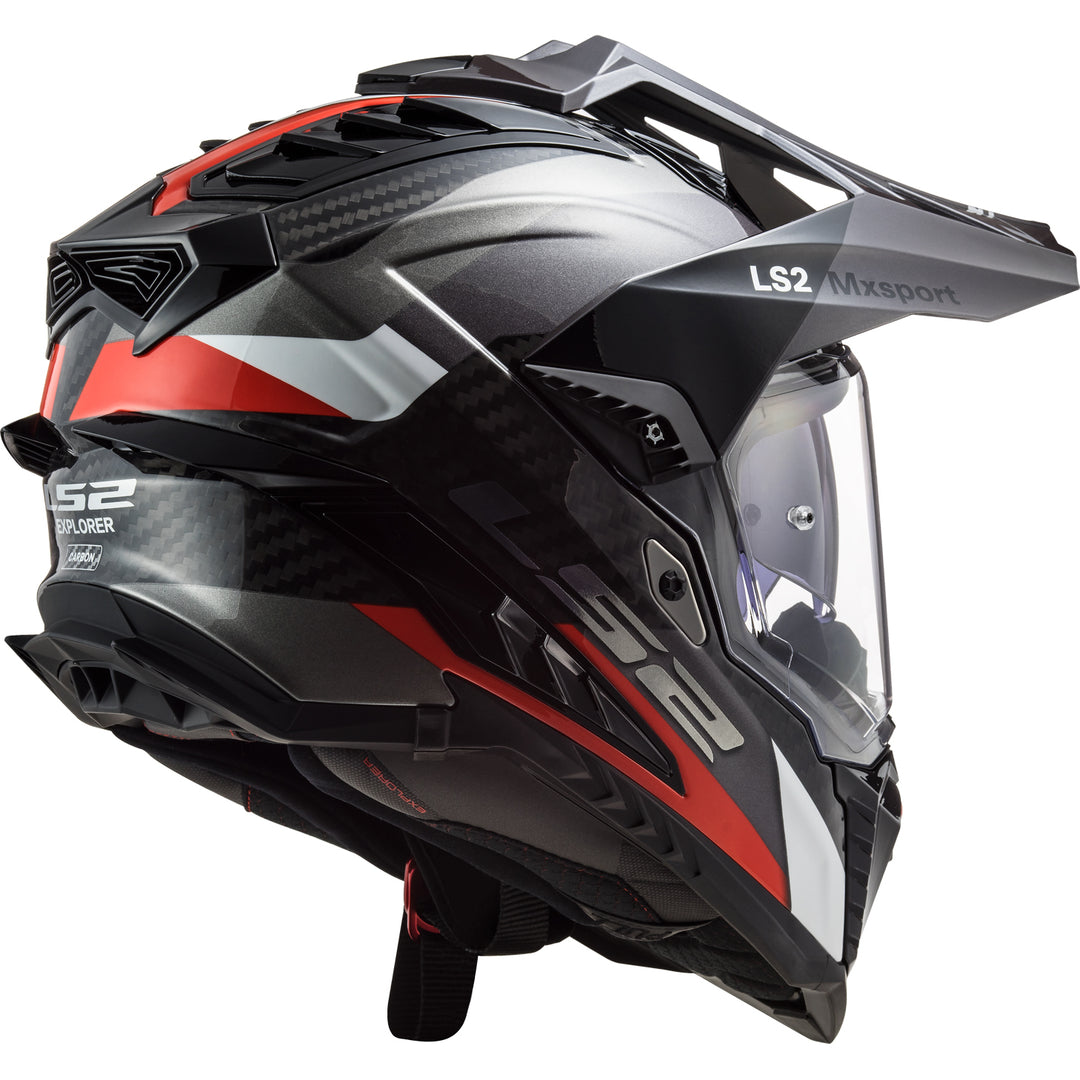 LS2 Helmets Explorer C Frontier Motorcycle Dual Sport Helmet Matte Titanium/Red - Rear Right Side View