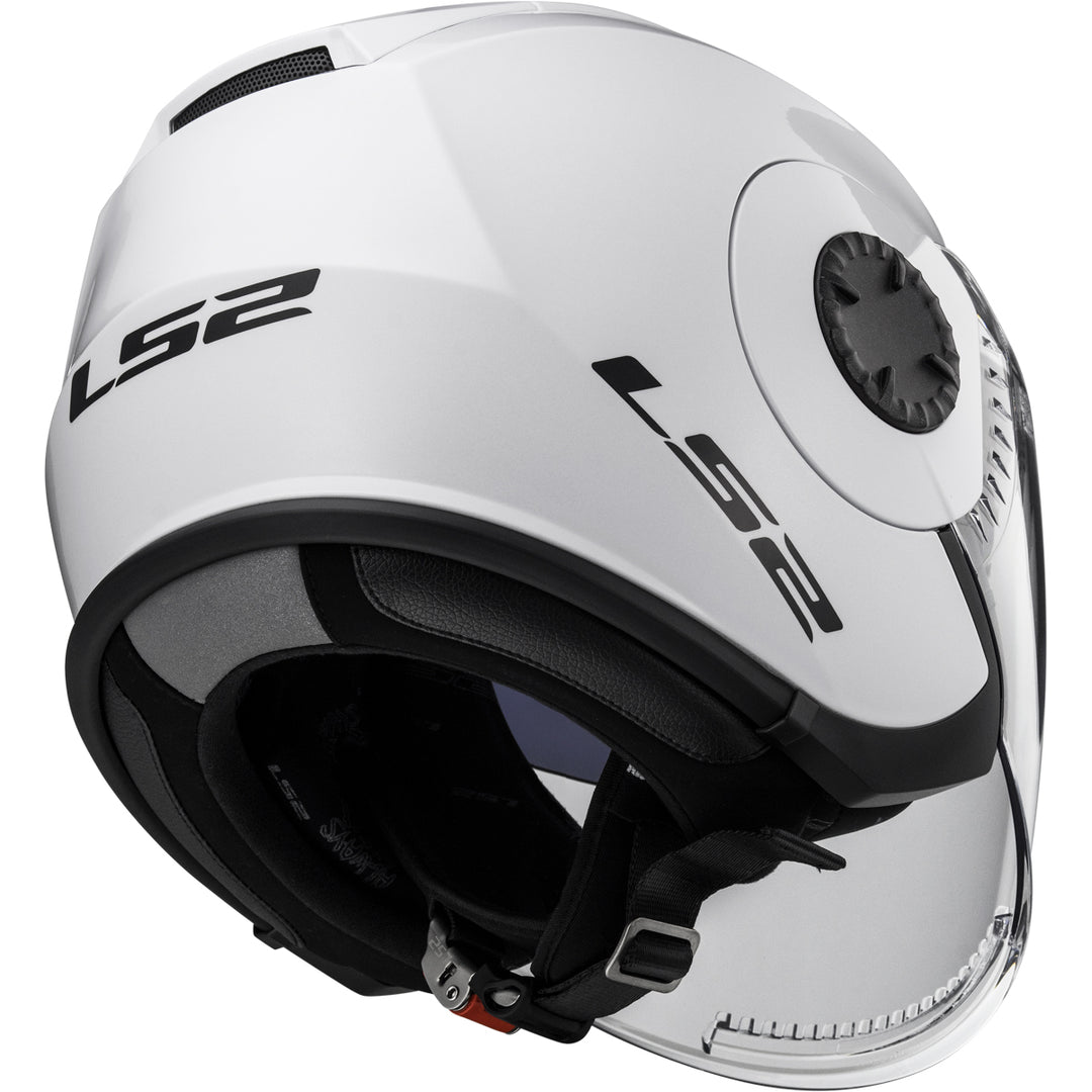 LS2 Helmets Verso Solid Motorcycle Open Face & 3/4 Helmet Gloss White - Angled Rear Right Side View