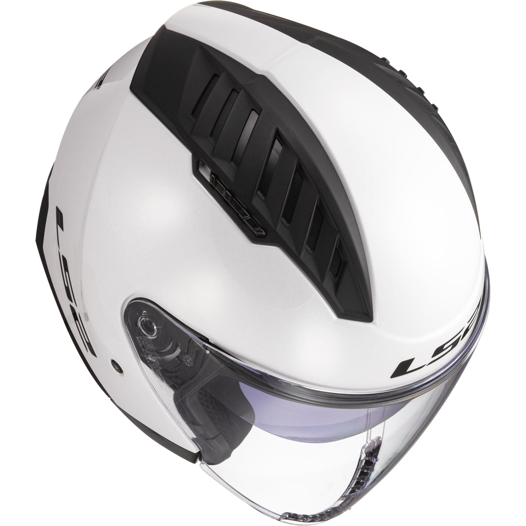 LS2 Helmets Copter Solid Motorcycle Open Face & 3/4 Helmet Gloss White - Angled Top View