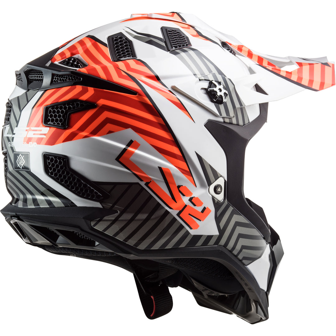 LS2 Helmets Subverter EVO Astro Motorcycle Off Road Helmet Gloss White/Orange - Rear Right Side View