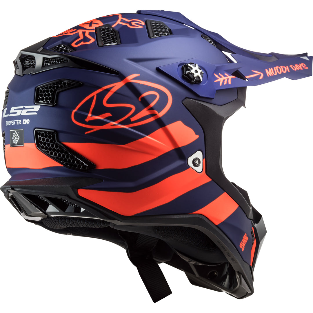 LS2 Helmets Subverter EVO Cargo Motorcycle Off Road Helmet Matte Blue/Fluo Orange - Rear Right Side View