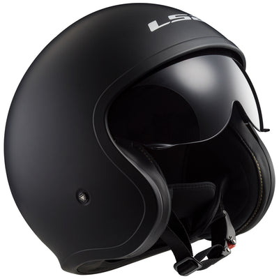 LS2 Helmets Spitfire Solid Motorcycle Open Face & 3/4 Helmet Matte Black - Angled Front Right Side View