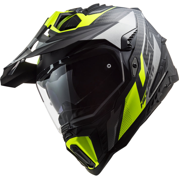 LS2 Helmets Explorer C Focus Motorcycle Dual Sport Helmet Matte Titanium/Hi-Viz Yellow - Angled Front Left Side View