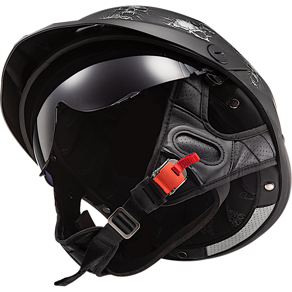 LS2 Helmets Rebellion Bones Motorcycle Half Helmet Matte Black - Angled Bottom View