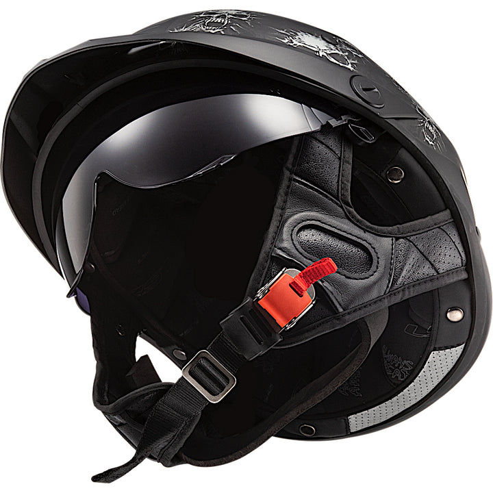 LS2 Helmets Rebellion Bones Motorcycle Half Helmet Matte Black - Angled Bottom View