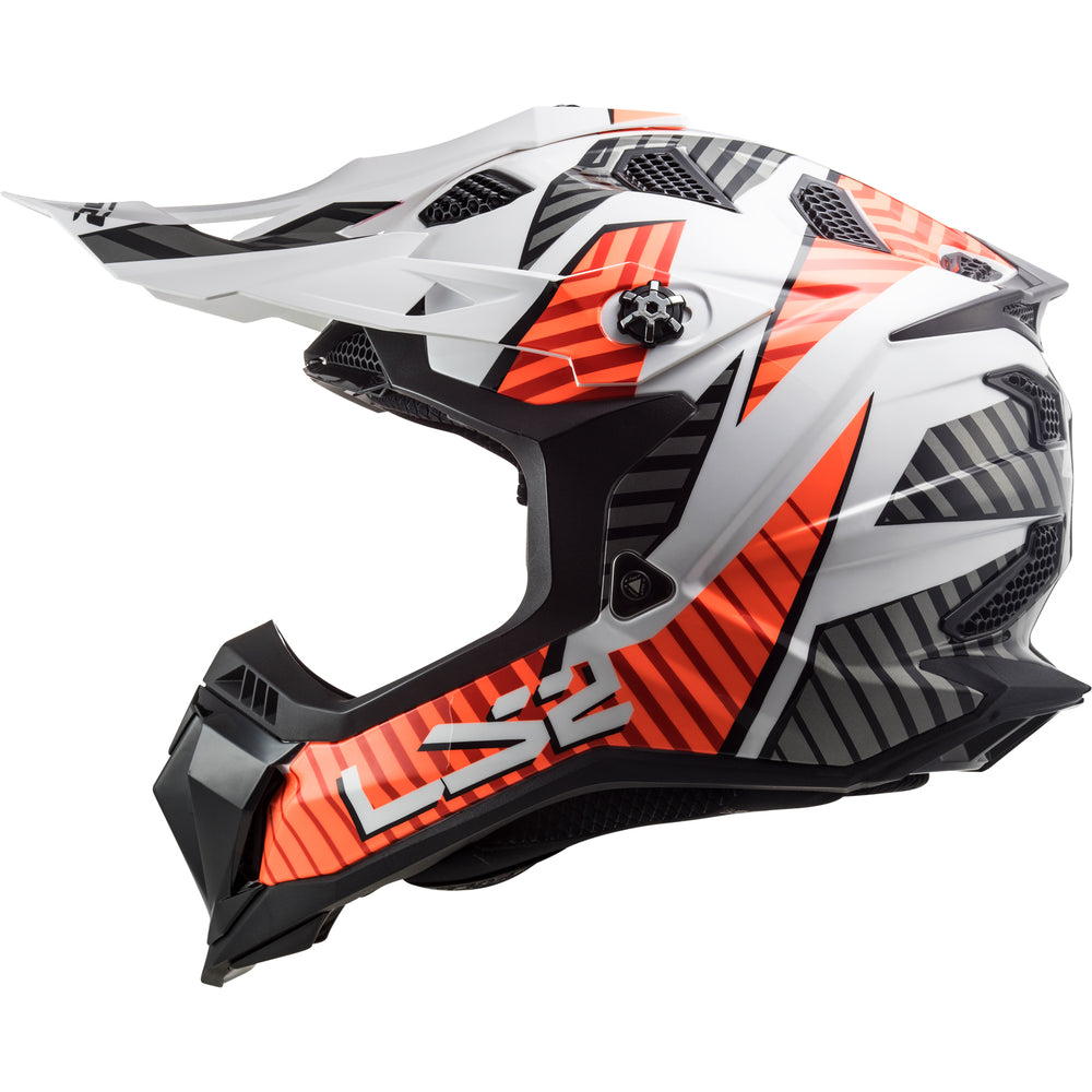 LS2 Helmets Subverter EVO Astro Motorcycle Off Road Helmet Gloss White/Orange - Left Side View