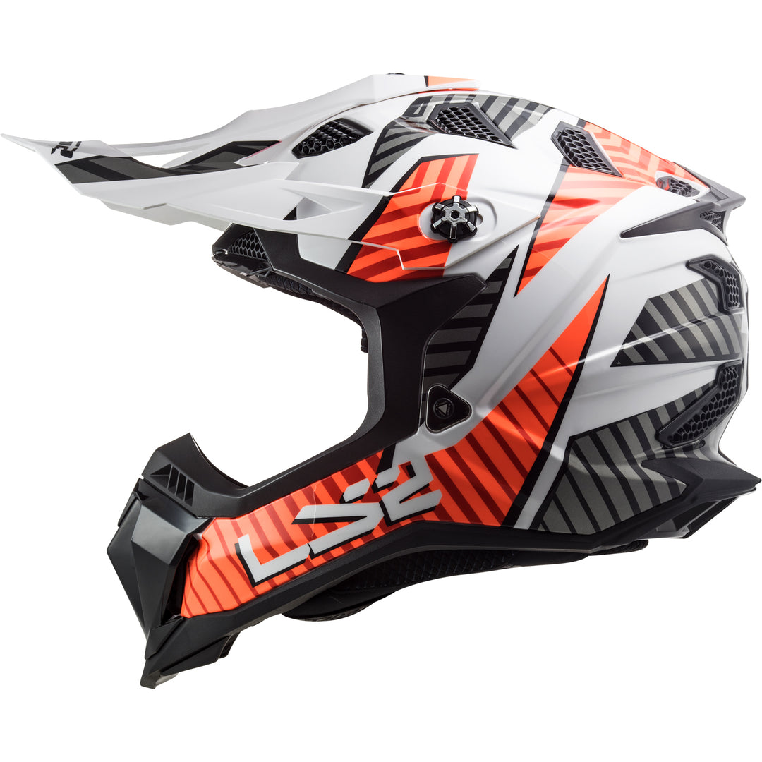 LS2 Helmets Subverter EVO Astro Motorcycle Off Road Helmet Gloss White/Orange - Left Side View