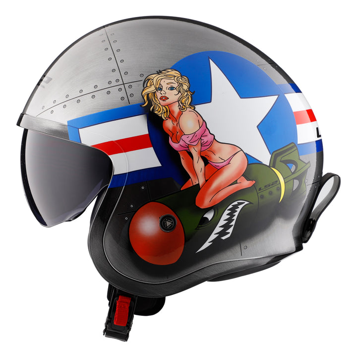 LS2 Helmets Spitfire Bomb Rider Motorcycle Open Face & 3/4 Helmet Brushed Alloy - Left Side View