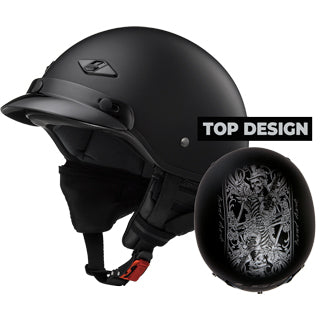 LS2 Helmets Bagger Hard Luck Motorcycle Half Helmet Matte Black - Front Side View with Top Design