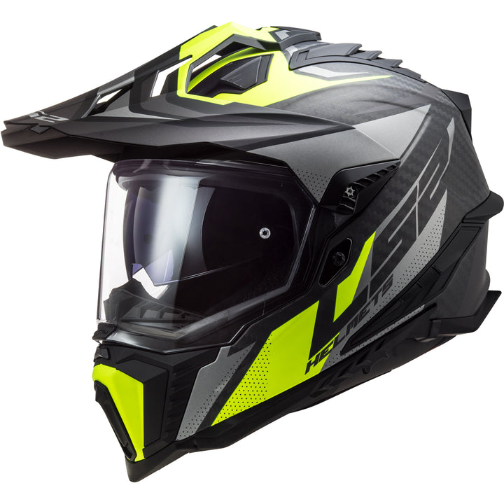 LS2 Helmets Explorer C Focus Motorcycle Dual Sport Helmet Matte Titanium/Hi-Viz Yellow - Front Left Side View