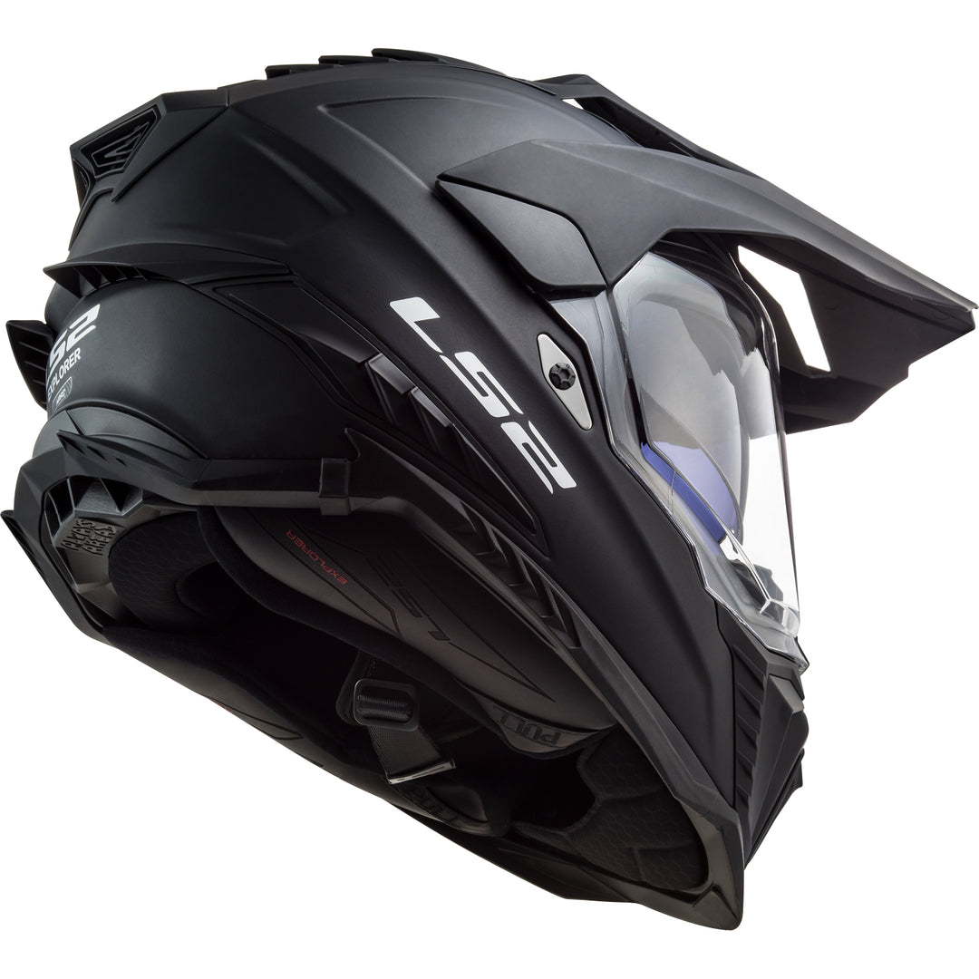 LS2 Helmets Explorer XT Solid Motorcycle Dual Sport Helmet Matte Black - Angled Right Side View