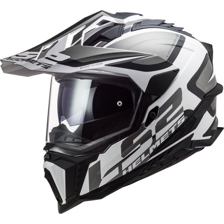 LS2 Helmets Explorer XT Alter Motorcycle Dual Sport Helmet Black/White - Front Left Side View