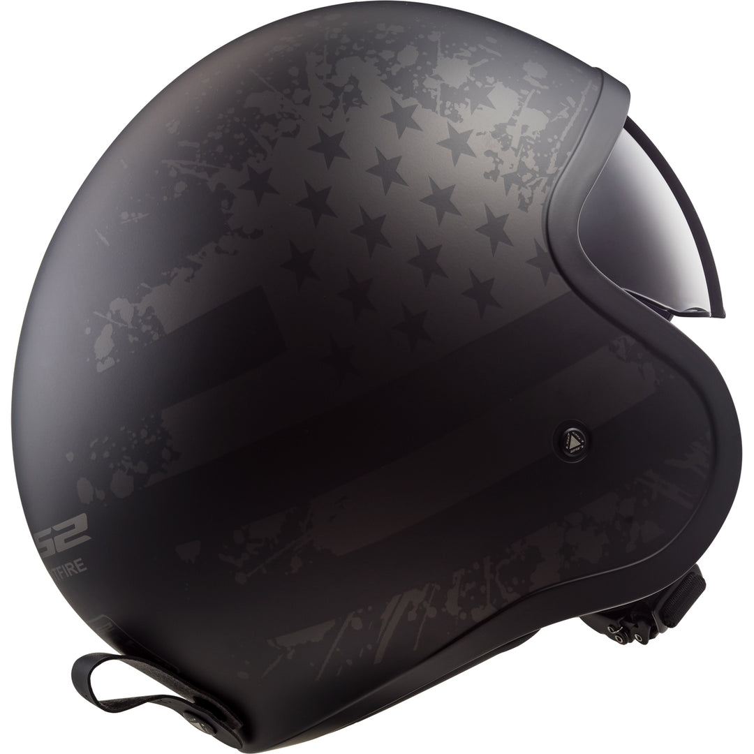 LS2 Helmets Spitfire Black Flag Motorcycle Open Face & 3/4 Helmet Matte Black - Angled Rear Right Side View