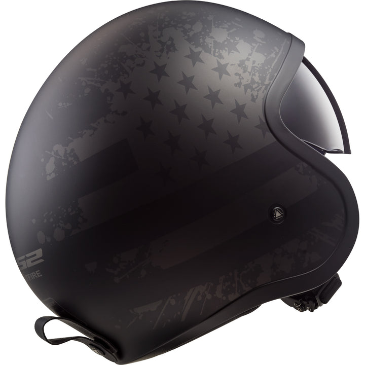 LS2 Helmets Spitfire Black Flag Motorcycle Open Face & 3/4 Helmet Matte Black - Angled Rear Right Side View