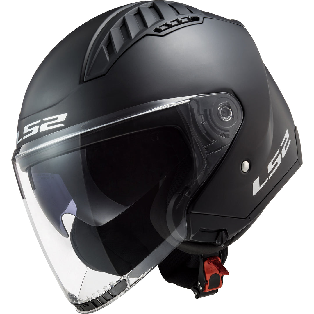 LS2 Helmets Copter Solid Motorcycle Open Face & 3/4 Helmet Matte Black - Angled Front Left Side View